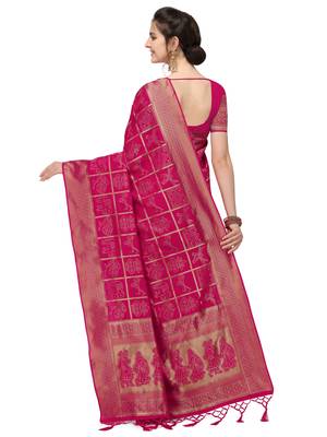 magenta woven art silk saree with blouse 3