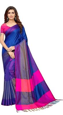 Blue chanderi silk printed saree with blouse 1
