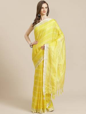 Yellow cotton printed saree with blouse 1