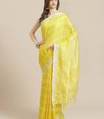 Yellow cotton printed saree with blouse