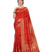 Orange woven silk blend saree with blouse