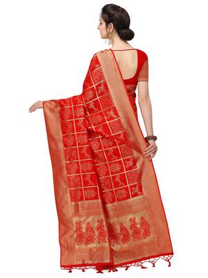 Orange woven silk blend saree with blouse 3