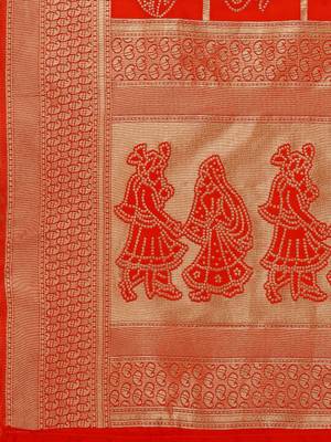 Orange woven silk blend saree with blouse 4