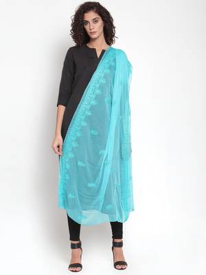 Turquoise Chiffon Embroidered Dupatta 1