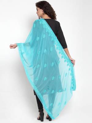 Turquoise Chiffon Embroidered Dupatta 2