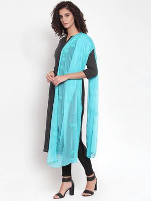 Turquoise Chiffon Embroidered Dupatta 3