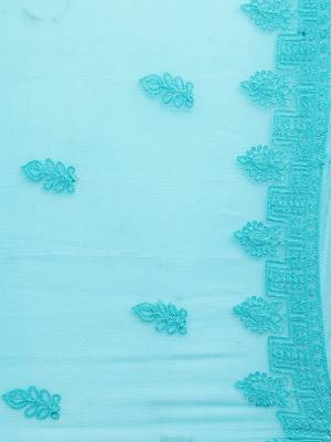 Turquoise Chiffon Embroidered Dupatta 4