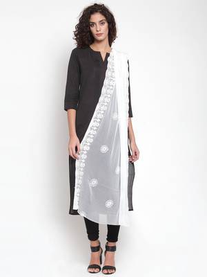 White Chiffon Embroidered Dupatta 1