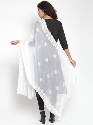 White Chiffon Embroidered Dupatta 2