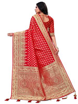 Red Woven Silk Blend Saree With Blouse 2