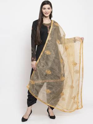 Beige Organza Heavy Embroidered Dupatta 1