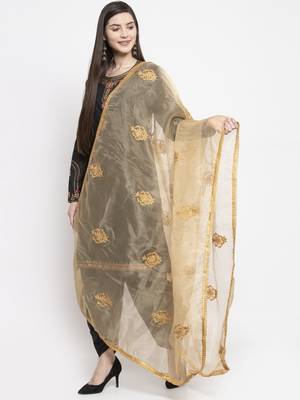 Beige Organza Heavy Embroidered Dupatta 3