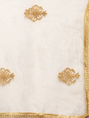 Beige Organza Heavy Embroidered Dupatta 4