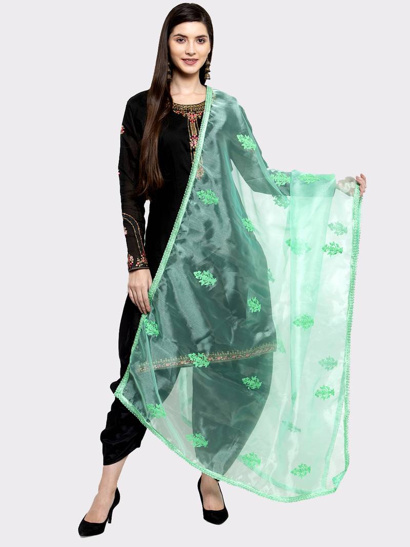 Sea Green Organza Heavy Embroidered Dupatta