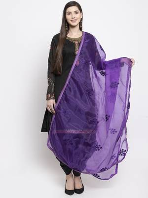 Purple Organza Heavy Embroidered Dupatta 1