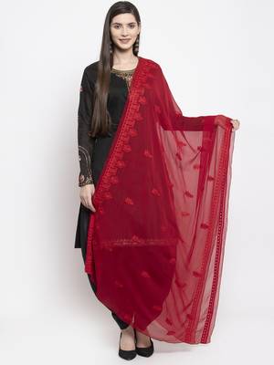 Maroon Chiffon Heavy Embroidered Dupatta 1