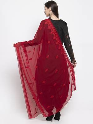 Maroon Chiffon Heavy Embroidered Dupatta 2