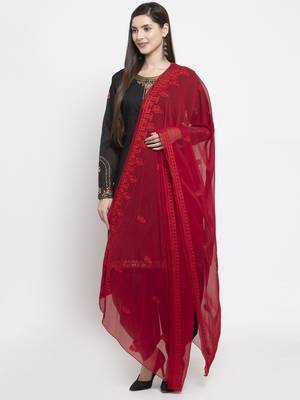 Maroon Chiffon Heavy Embroidered Dupatta 3