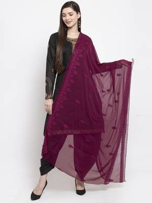 Magenta Chiffon Heavy Embroidered Dupatta 1