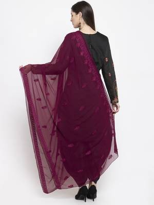 Magenta Chiffon Heavy Embroidered Dupatta 2