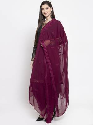 Magenta Chiffon Heavy Embroidered Dupatta 3