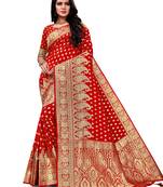 Red woven banarasi saree with blouse