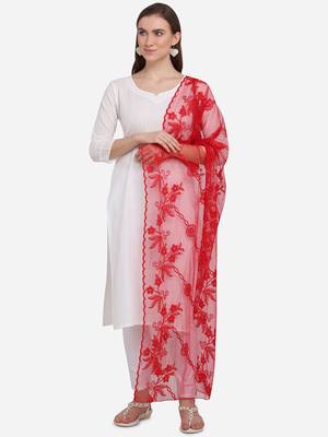 Red Net Embroidered Dupatta 1