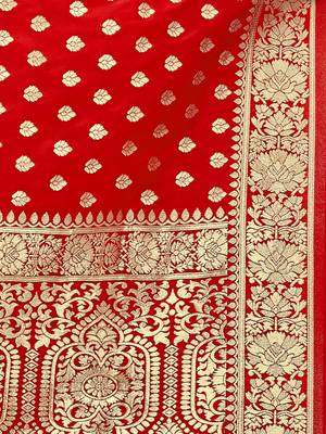 Red woven banarasi saree with blouse 4