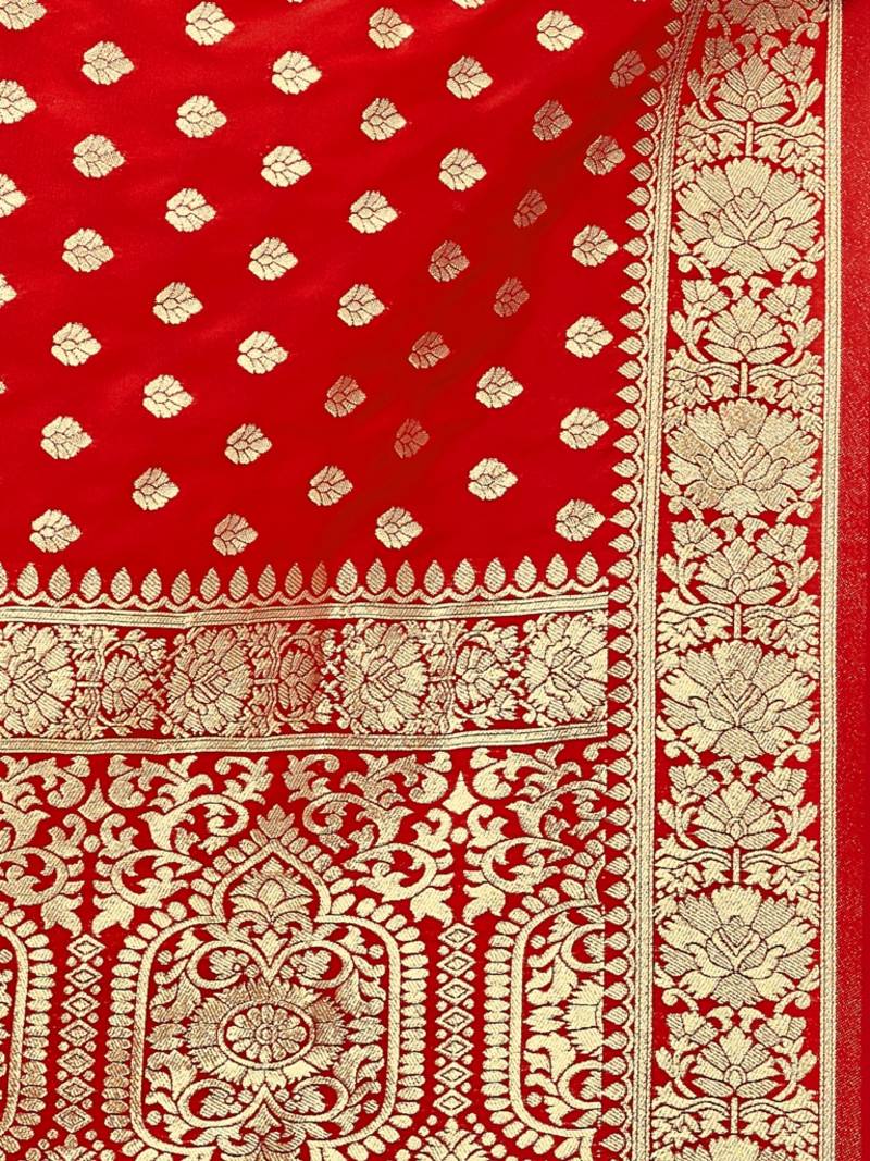 Red woven banarasi saree with blouse