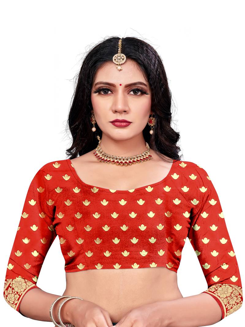 Red woven banarasi saree with blouse