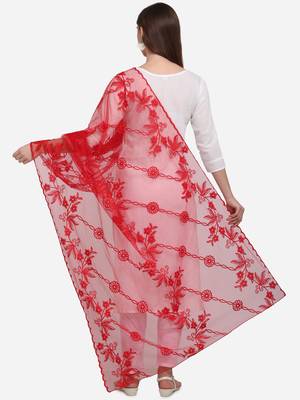Red Net Embroidered Dupatta 2