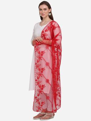Red Net Embroidered Dupatta 3