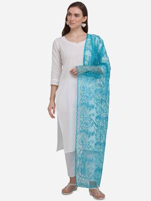 Sky Blue Net Embroidered Dupatta 1