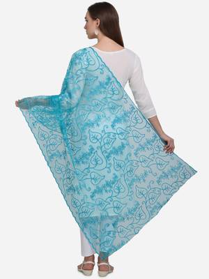Sky Blue Net Embroidered Dupatta 2