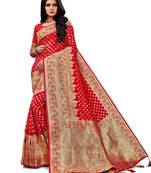 Red woven banarasi saree with blouse