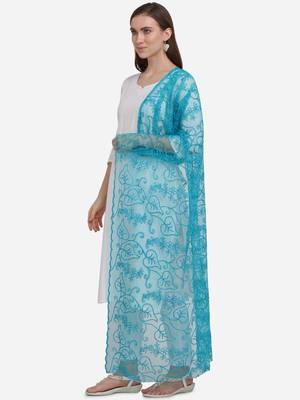 Sky Blue Net Embroidered Dupatta 3
