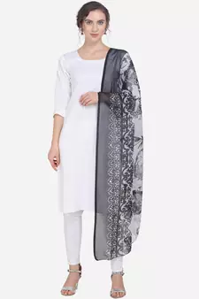 Black & White Chiffon Printed Dupatta
