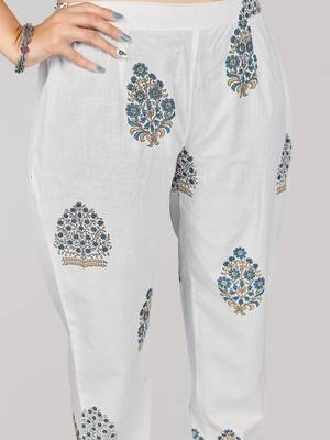 Vbuyz Women's Blue Printed & Sequience Work Cotton Anarkali Kurta Pant With Dupatta 8