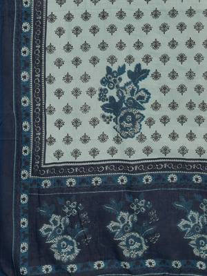Vbuyz Women's Blue Printed Cotton Anarkali Stitched Kurta Pant With Dupatta 9