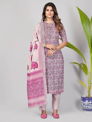 Vbuyz Women's Pink Gota Patti Work Cotton Straight Stitched Kurta Pant With Dupatta 1