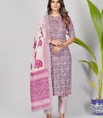 Vbuyz Women's Pink Gota Patti Work Cotton Straight Stitched Kurta Pant With Dupatta