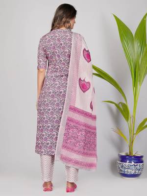Vbuyz Women's Pink Gota Patti Work Cotton Straight Stitched Kurta Pant With Dupatta 2
