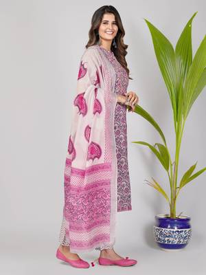 Vbuyz Women's Pink Gota Patti Work Cotton Straight Stitched Kurta Pant With Dupatta 3