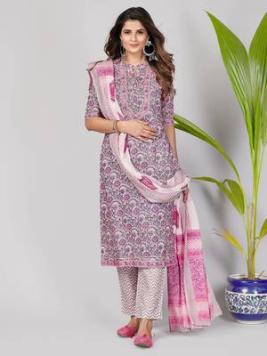 Vbuyz Women's Pink Gota Patti Work Cotton Straight Stitched Kurta Pant With Dupatta 5