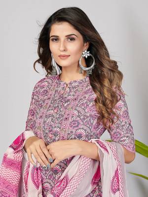 Vbuyz Women's Pink Gota Patti Work Cotton Straight Stitched Kurta Pant With Dupatta 6