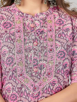 Vbuyz Women's Pink Gota Patti Work Cotton Straight Stitched Kurta Pant With Dupatta 7
