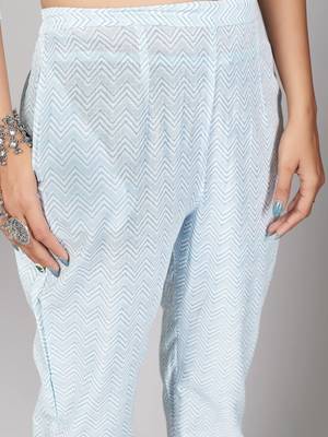 Vbuyz Women's Sky Blue Embroidered Cotton Straight Stiched Kurta Pant With Dupatta Set 9
