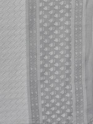 Vbuyz Women's Grey Embroidered Cotton Straight Stiched Kurta Pant With Dupatta Set 9