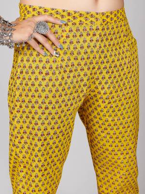 Vbuyz Women's Yellow Mirror work Cotton Anarkali Stitched Kurta Pant With Dupatta set 9