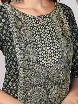 Vbuyz Women's Black Embroidered Cotton Straight Stitched Kurta Pant With Dupatta 7
